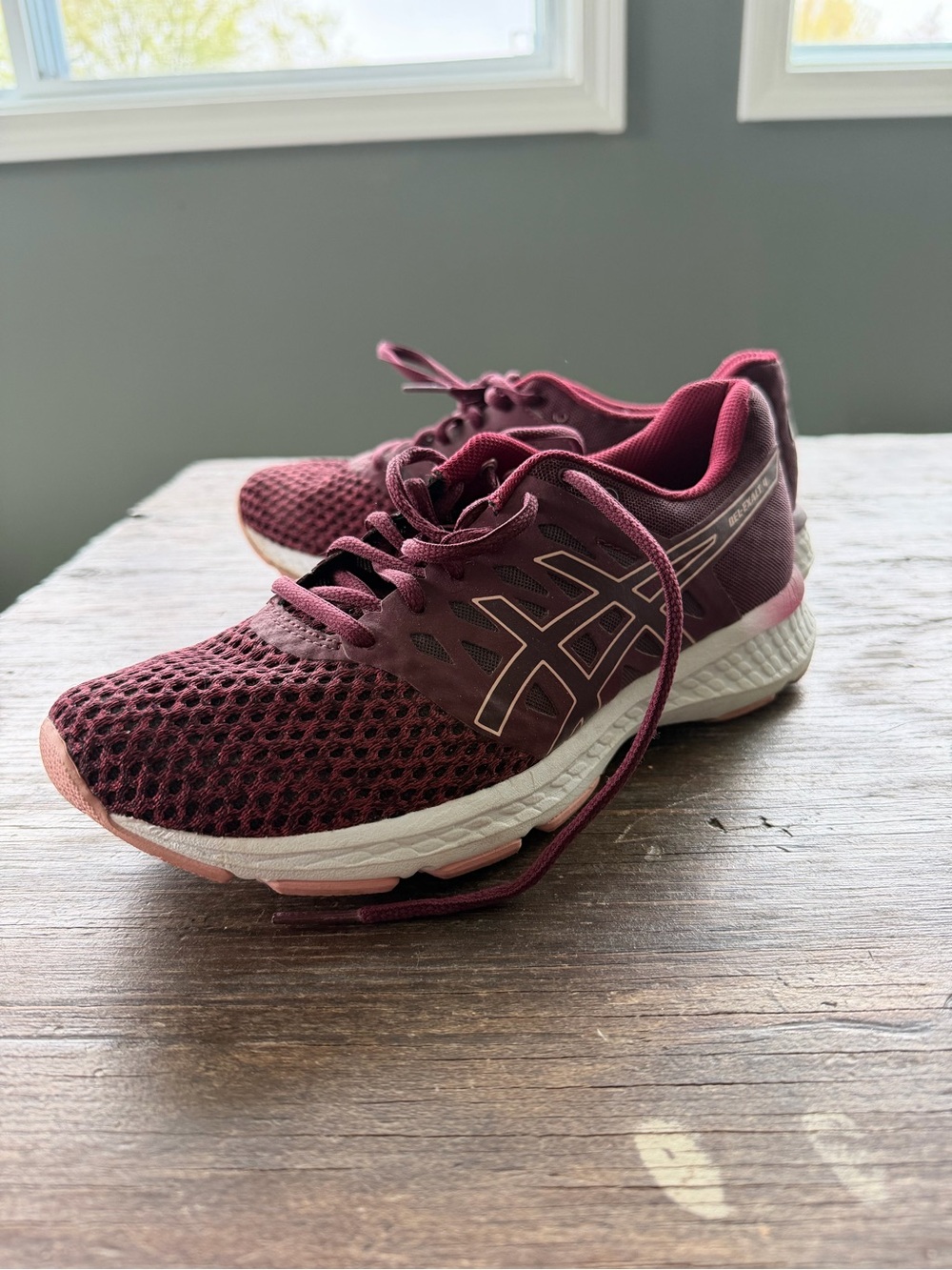 Asics Women's Running Walking Sneakers - Burgundy with Pink Accents 7.5